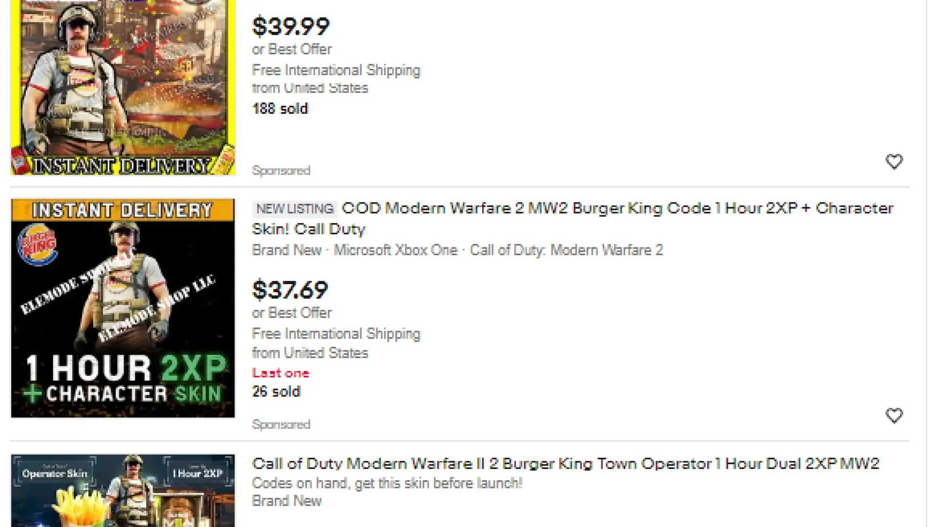 Code Skin Burger King Pour Call Of Duty: Modern Warfare 2 (2022) - Neuf, Non Utilisé - Multiplateforme (PS5, PS4, Xbox, PC)