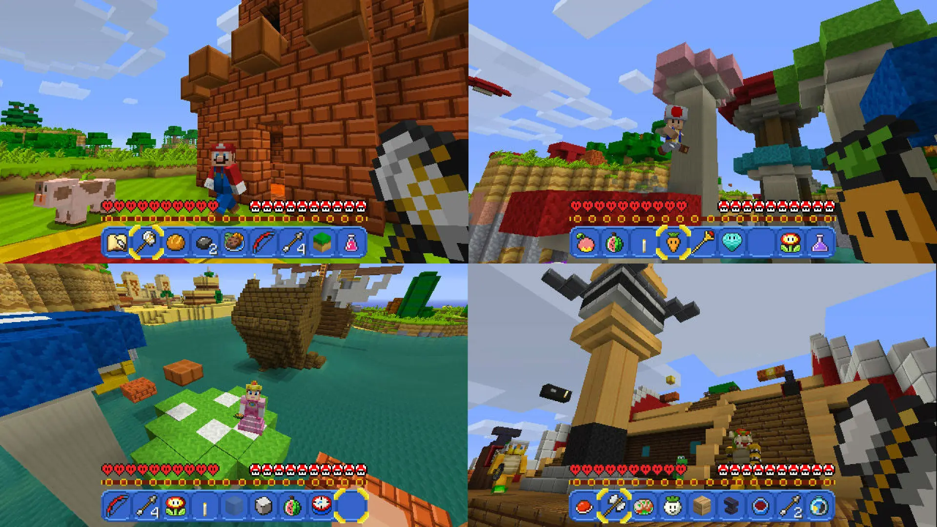 Minecraft Nintendo Switch gameplay montage showing themed environments and inventory