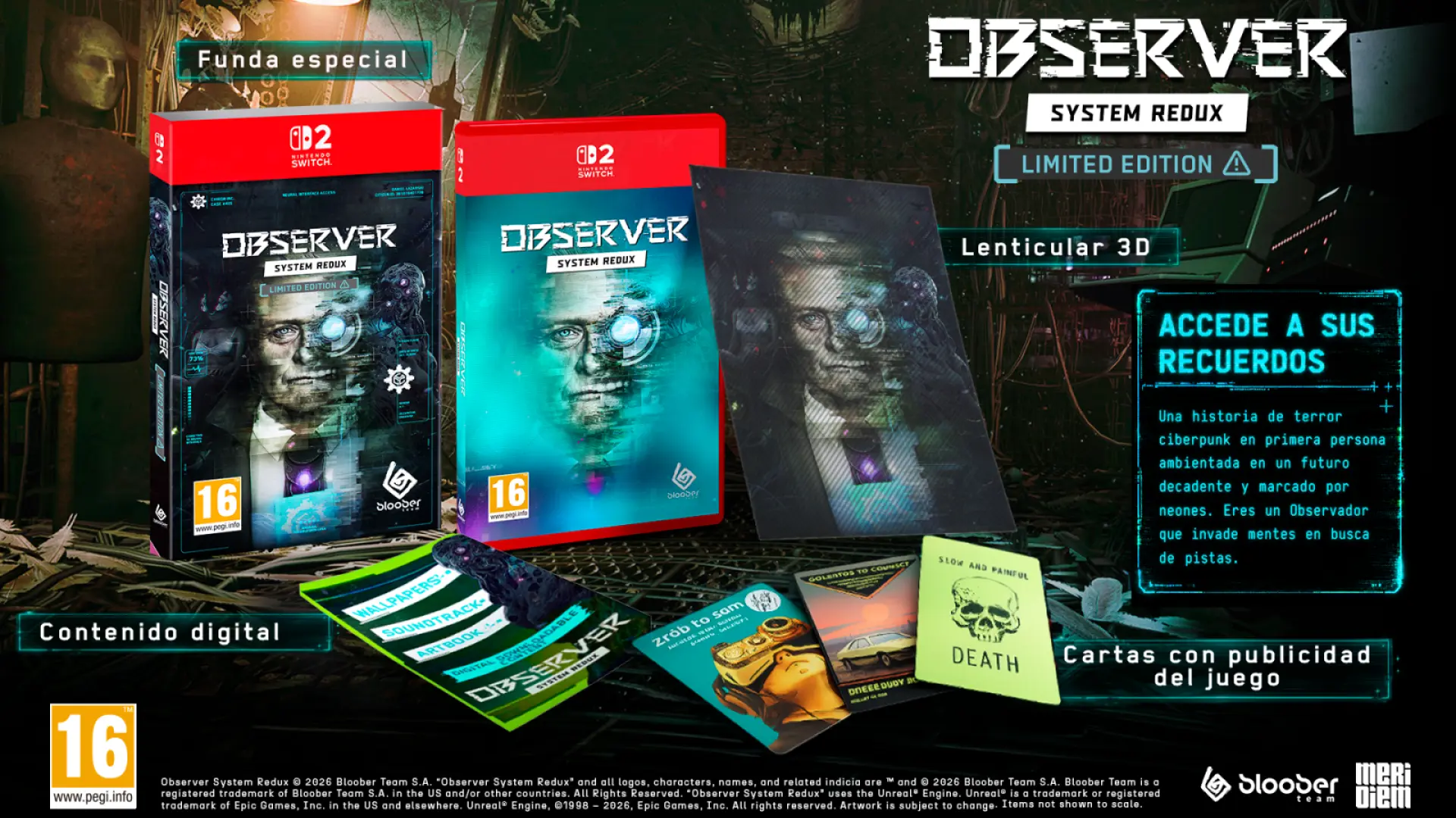 
         Meridiem presenta la Edición Limitada de Observer System Redux para Nintendo Switch 2, repleta de extras y con el juego en cartucho 
    