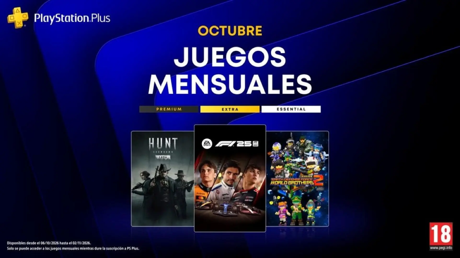 Anunciados los juegos gratis de PS Plus de octubre de 2026 con F1 25 y dos títulos de acción multijugador para jugar con amigos