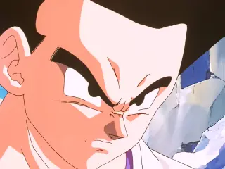 Baby posee a Goten tras un intenso combate en Satan City en el episodio 26 de Dragon Ball GT