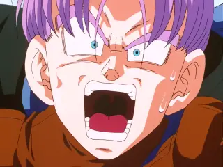 Vegeta Baby aterroriza a Trunks en la Capsule Corporation durante el episodio 28 de Dragon Ball GT