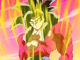 Goku Super Saiyan 4 destroza a Ohzaru Baby y le arranca la cola en Dragon Ball GT