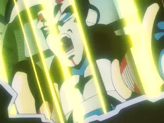 Goku Super Saiyan 4 mata a Baby con un Kame Hame Ha dirigido al sol