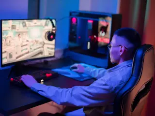 Hombre jugando en un PC gaming