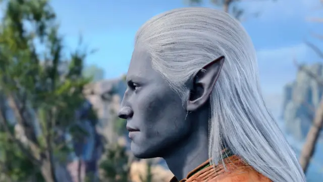 Cabeza inspirada en Drizzt Do’Urden en Baldur’s Gate 3
