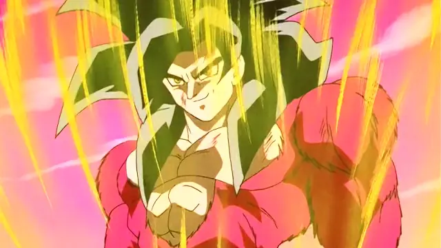 Goku Super Saiyan 4 destroza a Ohzaru Baby y le arranca la cola en Dragon Ball GT