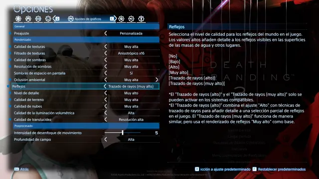 Death Stranding 2: On the Beach - opciones PC