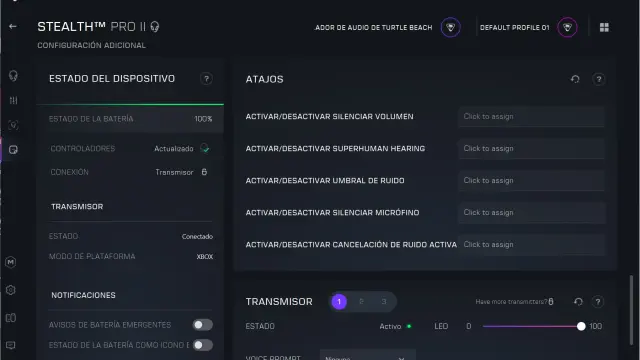 Stealth Pro II - opciones de configuración Swarm II