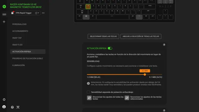 Razer Huntsman V3 HE Magnetic TKL 8khz configuración en Synapse