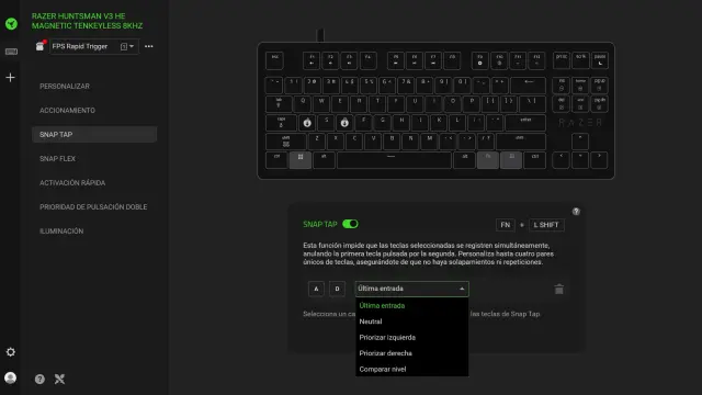 Razer Huntsman V3 HE Magnetic TKL 8khz configuración en Synapse