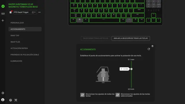 Razer Huntsman V3 HE Magnetic TKL 8khz configuración en Synapse