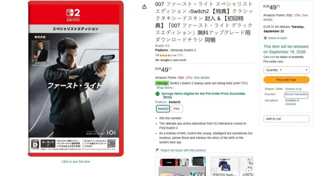 Filtración de la fecha de 007: First Light para Nintendo Switch 2
