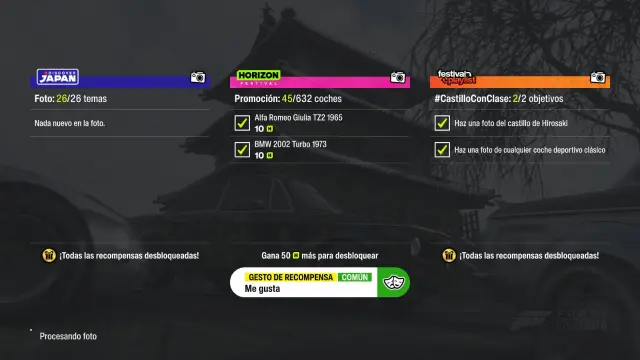 Cómo completar el desafío fotográfico Castillo con clase y la búsqueda del tesoro de Hokubu en Forza Horizon 6