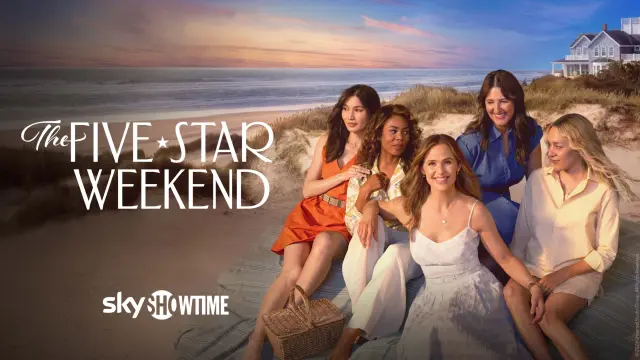 THE FIVE STAR WEEKEND -- Pictured: (l-r)  Gemma Chan as Gigi, Jennifer Garner as Hollis (Photo by: Greg Gayne/PEACOCK)