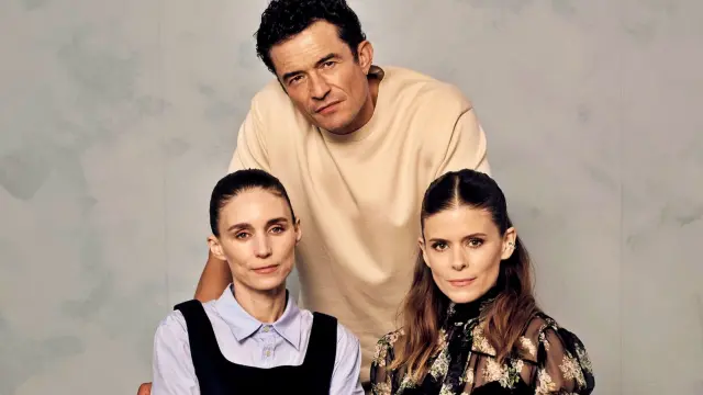 Orlando Bloom con las hermanas Rooney y Kate Mara