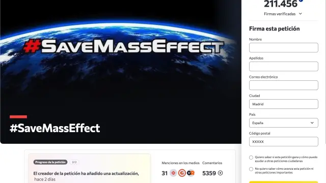 La campaña #savemasseffect acumula más de 210.000 firmas