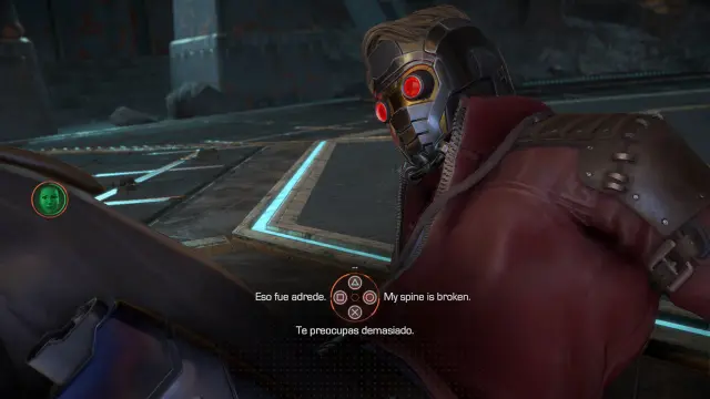 Usando la radio de comunicación para hablar con Gamora