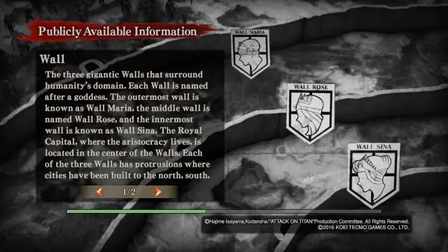 Las pantallas de carga muestran información sobre el universo de Attack on Titans, justo como en el anime, lo que garantiza una inmersión total.