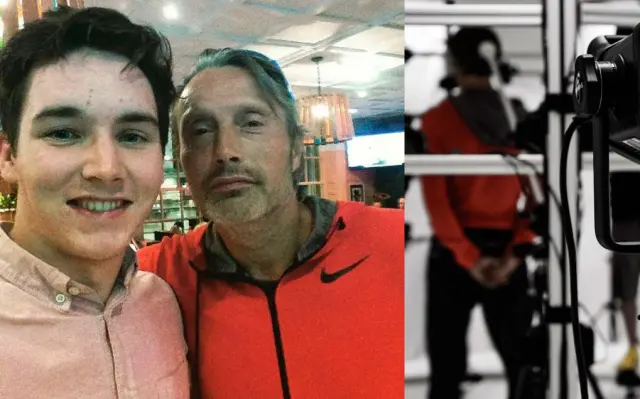 Foto del fan con Mads Mikkelsen y foto de Hideo Kojima