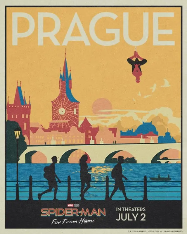Spider-Man: Lejos de casa póster retro - Praga