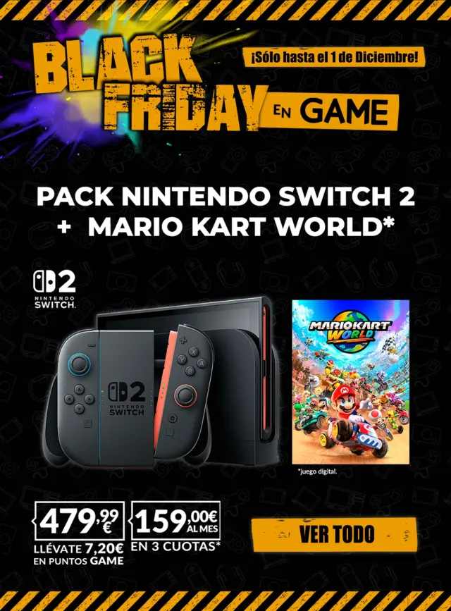 Black Friday en GAME - Nintendo Switch 2 + Mario Kart World por 479,99 euros