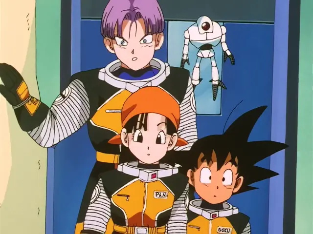 Goku, Pan y Trunks salvan a un misterioso niño en mitad del espacio en el episodio 23 de Dragon Ball GT
