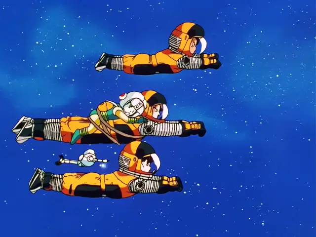Goku, Pan y Trunks salvan a un misterioso niño en mitad del espacio en el episodio 23 de Dragon Ball GT