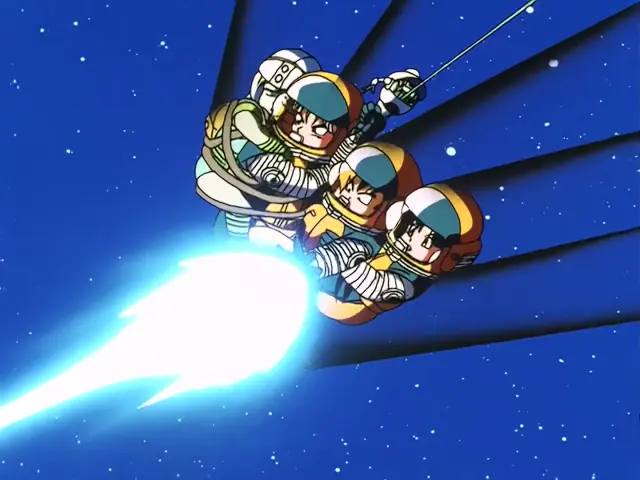 Goku, Pan y Trunks salvan a un misterioso niño en mitad del espacio en el episodio 23 de Dragon Ball GT
