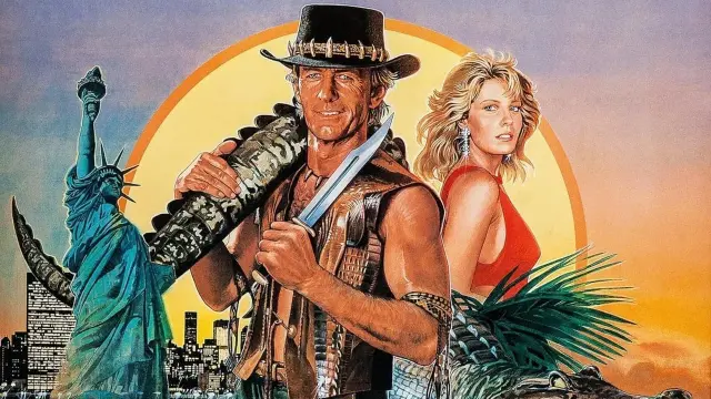 Linda Kozlowski (dcha.) como Sue Charles en Cocodrilo Dundee (1986)
