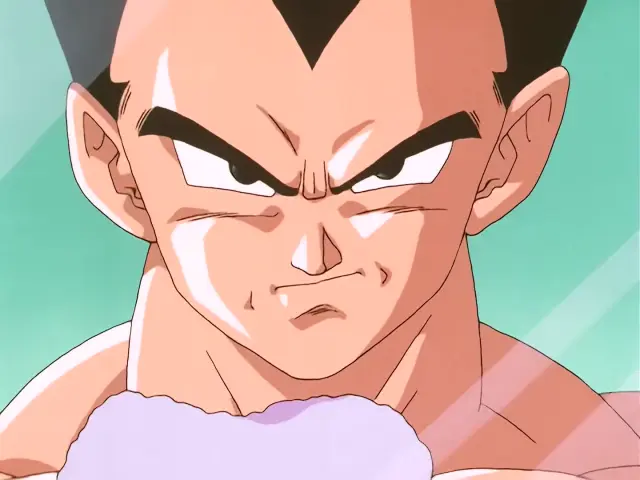 Vegeta se afeita el bigote en el episodio 25 de Dragon Ball GT