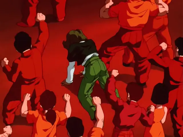 Baby aterroriza a la población destrozando el cuerpo de un ciudadano en el episodio 25 de Dragon Ball GT.