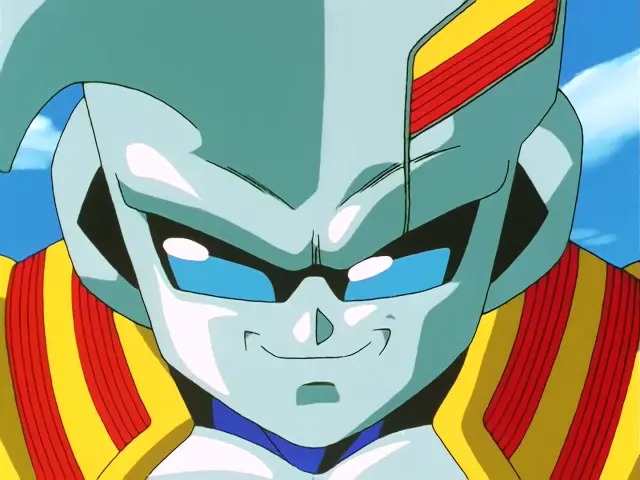 Baby posee a Goten tras un intenso combate en Satan City en el episodio 26 de Dragon Ball GT