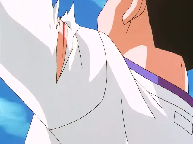 Baby posee a Goten tras un intenso combate en Satan City en el episodio 26 de Dragon Ball GT