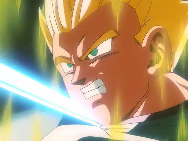 Baby posee a Goten tras un intenso combate en Satan City en el episodio 26 de Dragon Ball GT