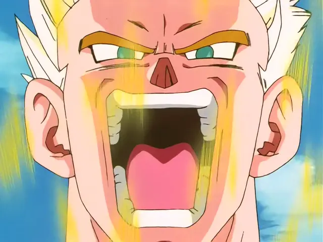 Baby posee a Goten tras un intenso combate en Satan City en el episodio 26 de Dragon Ball GT