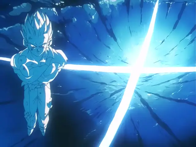 Gohan, poseído por Baby, destroza a Piccolo con un Kame Hame Ha en Dragon Ball GT