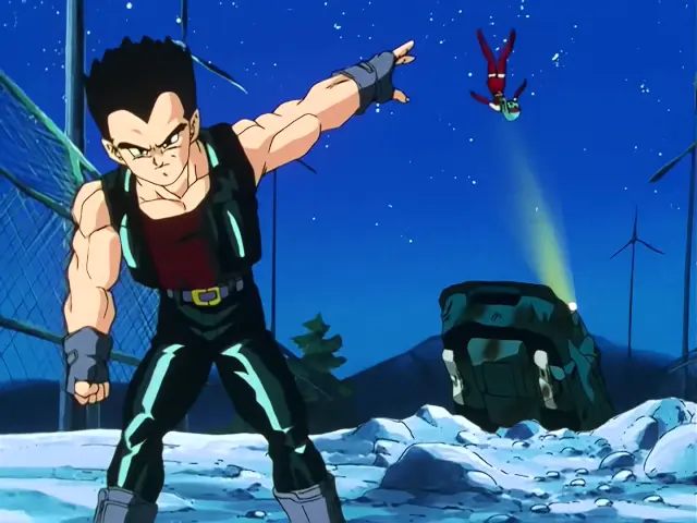 Vegeta y Bra son atacados por Gohan Baby en el episodio 27 de Dragon Ball GT