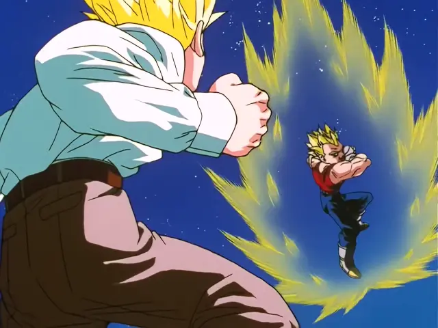 Gohan Baby posee a Vegeta con la ayuda de Goten en el episodio 27 de Dragon Ball GT