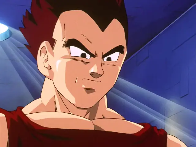 Vegeta Baby aterroriza a Trunks en la Capsule Corporation durante el episodio 28 de Dragon Ball GT