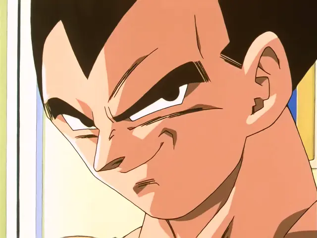 Vegeta Baby aterroriza a Trunks en la Capsule Corporation durante el episodio 28 de Dragon Ball GT