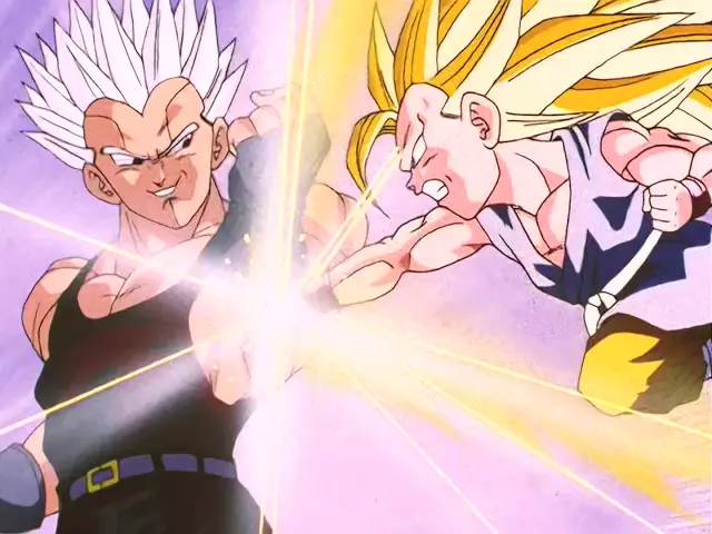 Goku Super Saiyan 3 no puede hacer nada contra Vegeta Baby en Dragon Ball GT