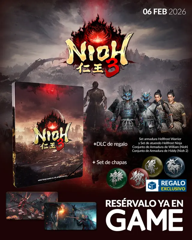 Reserva Nioh 3 en GAME y consigue un set de chapas exclusivo y un DLC como regalos especiales