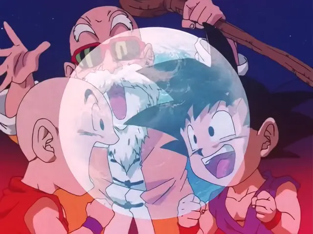 Goku, Krilín y Mutenroshi en Dragon Ball GT