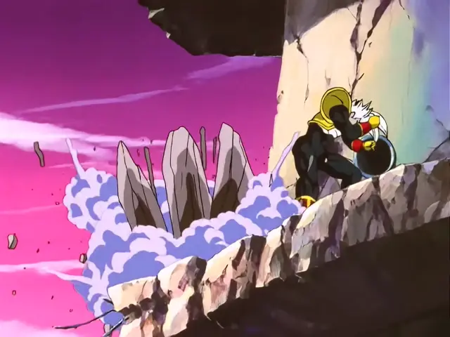 Goku, convertido en Ohzaru dorado, causa estragos en el planeta Tsufur