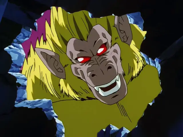 Goku, convertido en Ohzaru dorado, causa estragos en el planeta Tsufur