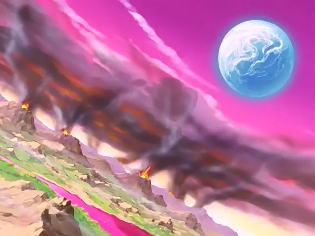 Goku, convertido en Ohzaru dorado, causa estragos en el planeta Tsufur