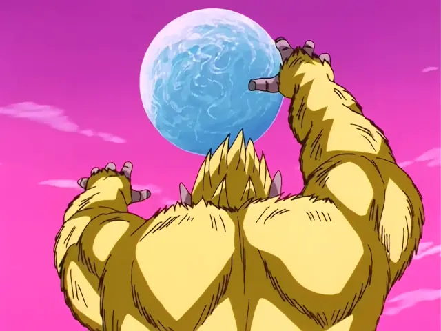 Pan intenta hacer razonar a Goku convertido en Ohzaru dorado