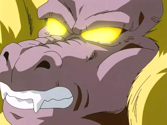 Pan intenta hacer razonar a Goku convertido en Ohzaru dorado