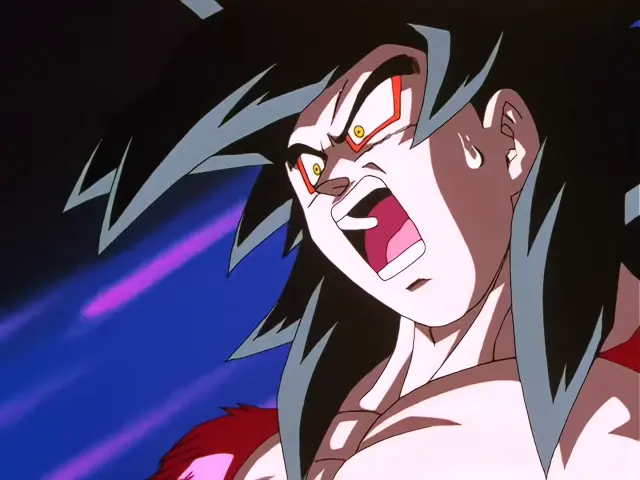 La transformación de Vegeta Baby en Ohzaru dorado en el episodio 35 de Dragon Ball GT